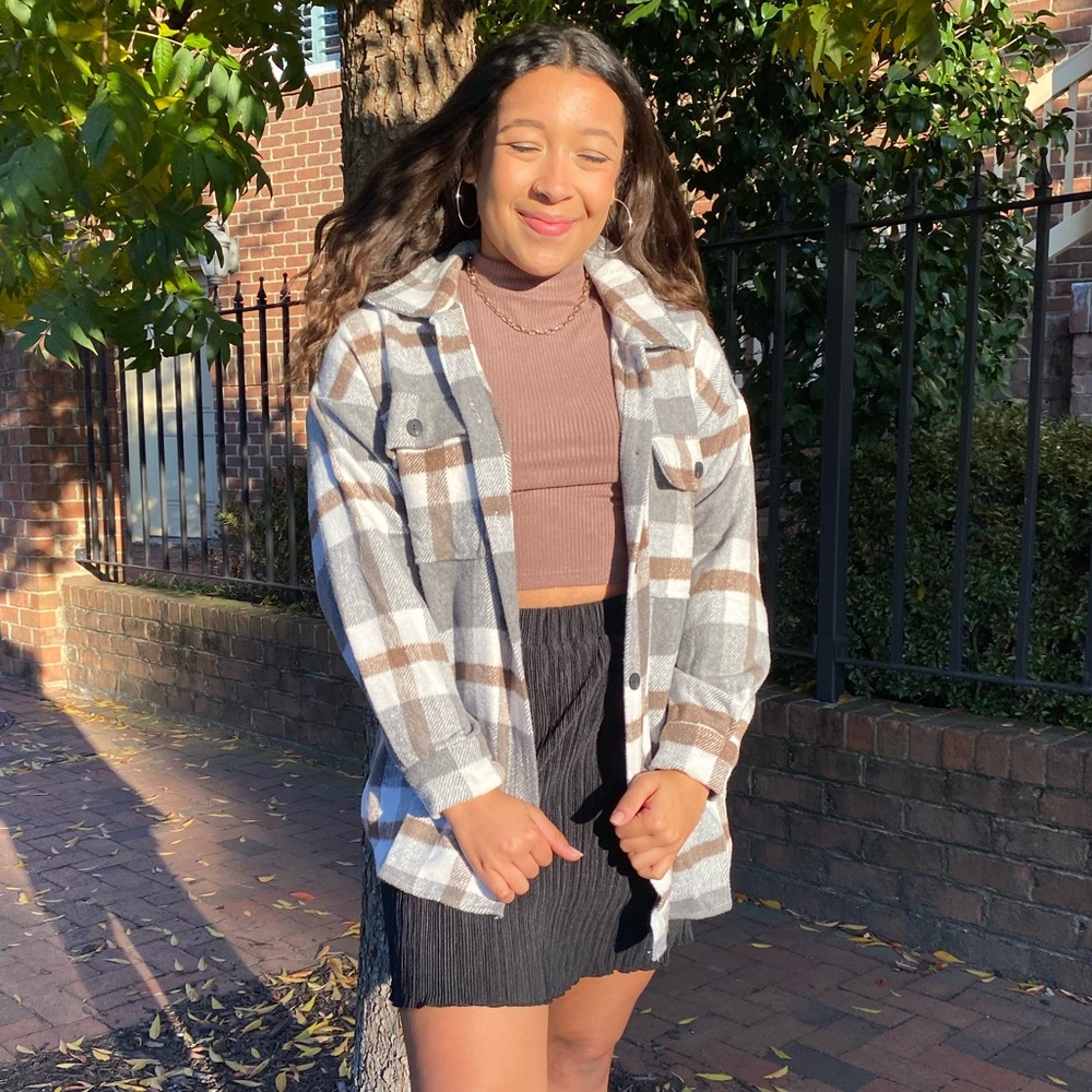 Tan plaid shacket